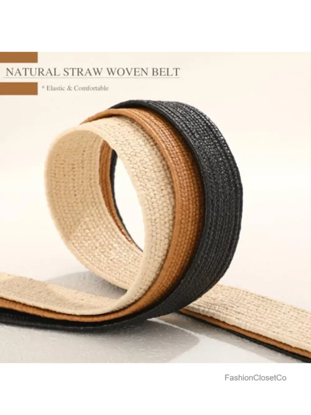 Straw Raffia Stretchy Belt Women Boho Elastic Belt Summer Beach